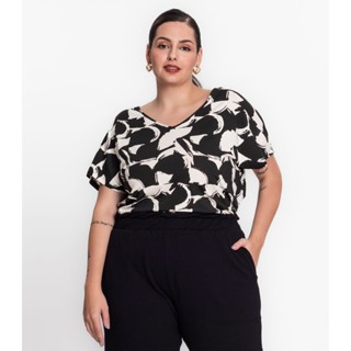 Blusa Feminina Plus Size Estampada Secret Glam Preto