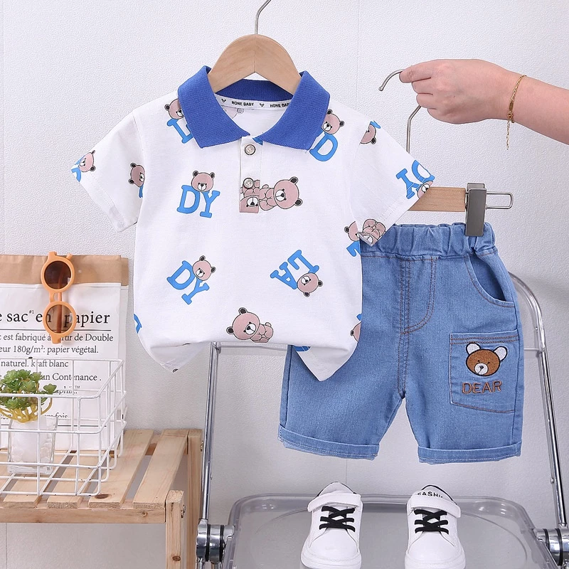 0-5 Anos De Idade Baby Boy Summer Simple Clothes Set Camisa Polo Moda Infantil + Calção De Algodão Conjunto De 2 Peças — imagem 1