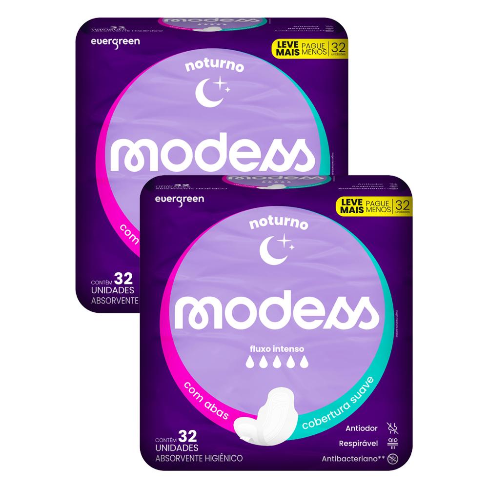 Kit 2 Absorventes Modess Noturno com Abas 32un cada em Oferta na Shopee