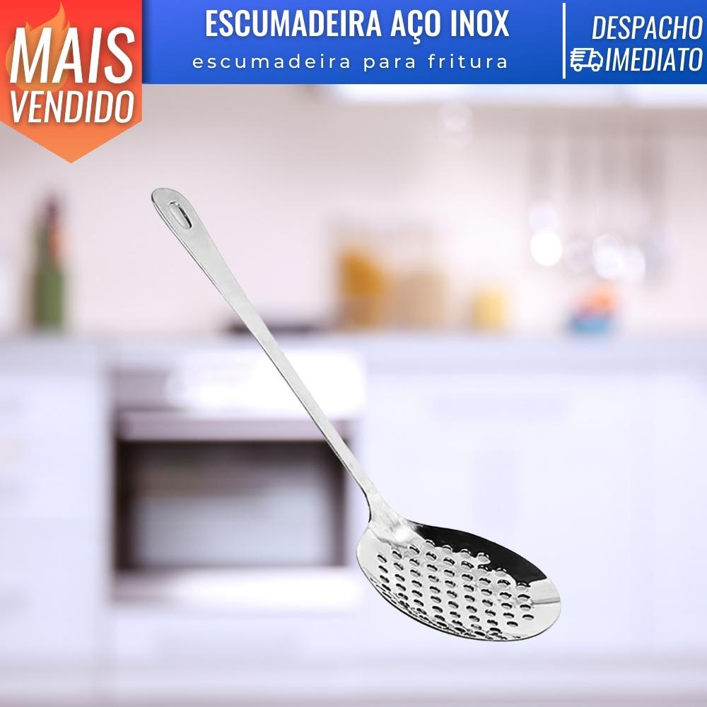Escumadeira para Fritura de Aço Inox Talher Cozinha 33CM