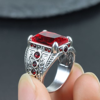 Rubi Zircon Crystal Casual Men Punk Fashion Jewelry Prata Titânio Aço Festa Hip Hop Anéis De Dedo