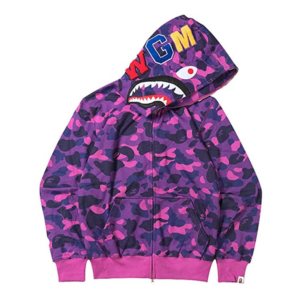 Chape Shark Zip Up Camuflagem Hoodie em Oferta na Shopee