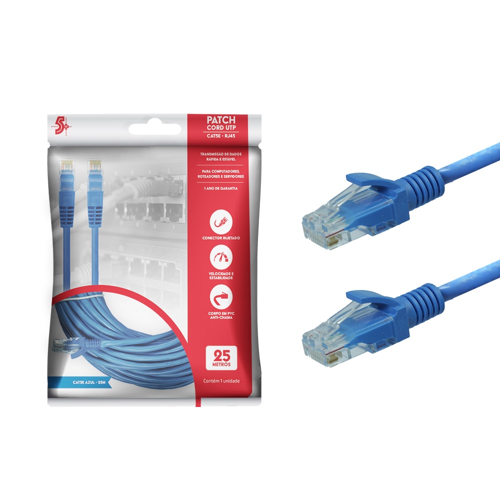 Cabo Rede 25 Metros Rj45 Cat5e Azul Alta Qualidade 100%cobre