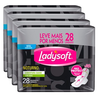 Kit 4 Absorvente Ladysoft Noturno Suave Com Abas Com 28 Unidades