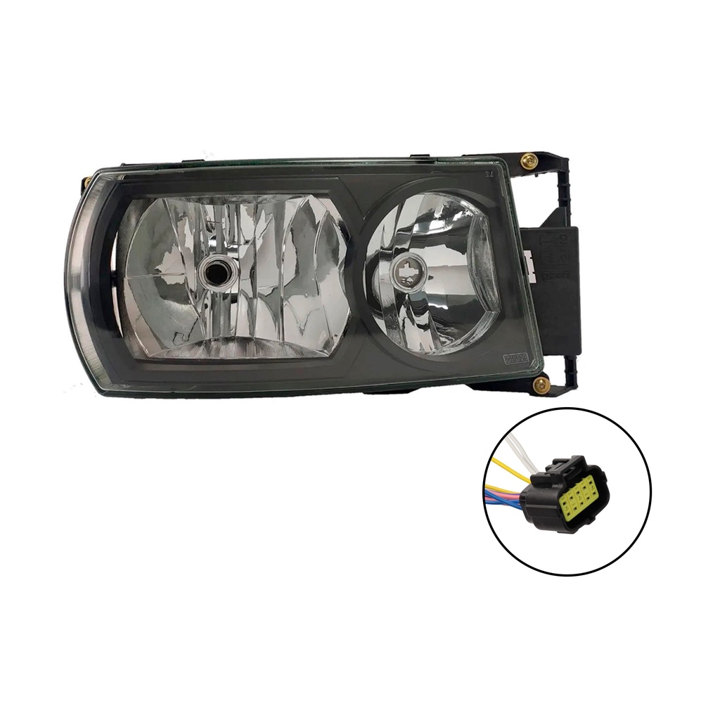 Farol Mascara Negra Compatível Scania Série 5 Adaptação S4 Com Conector Chicote 10 vias Nino Lado Direito