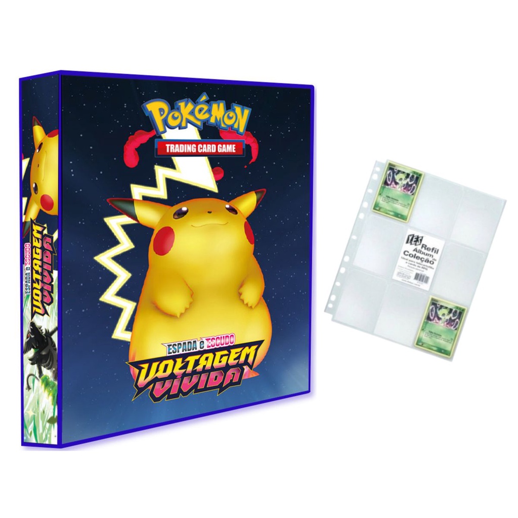 Álbum Pasta Fichário Pokemon com 10 Folhas YES 9 Bolsos Espada e Escudo Voltagem Vivida Capa Dura