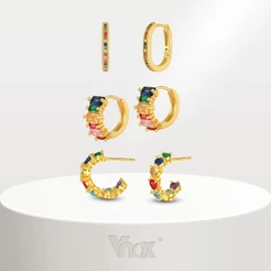Vnox Colorido Zircônio Cúbico Brinco De Tarraxa Para Mulheres Menina , Ouro 18K Hipoalergênico Pendente , Festa Joia De Natal