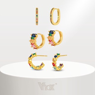 Vnox Colorido Zircônio Cúbico Brinco De Tarraxa Para Mulheres Menina , Ouro 18K Hipoalergênico Pendente , Festa Joia De Natal