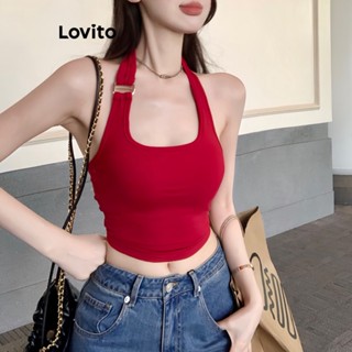 Lovito Casual Blusa Feminina Lisa com Metal LNA29237 (Vermelho/Preto)