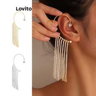 Lovito Casual Simples Brinco Feminino com Franja e Strass L63AD026 (Dourado/Prata)