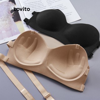 Lovito Casual Sutiã Feminino Liso Sem Alça de Cobertura Completa e Costas Abertas L50AD074 (Damasco/Preto)