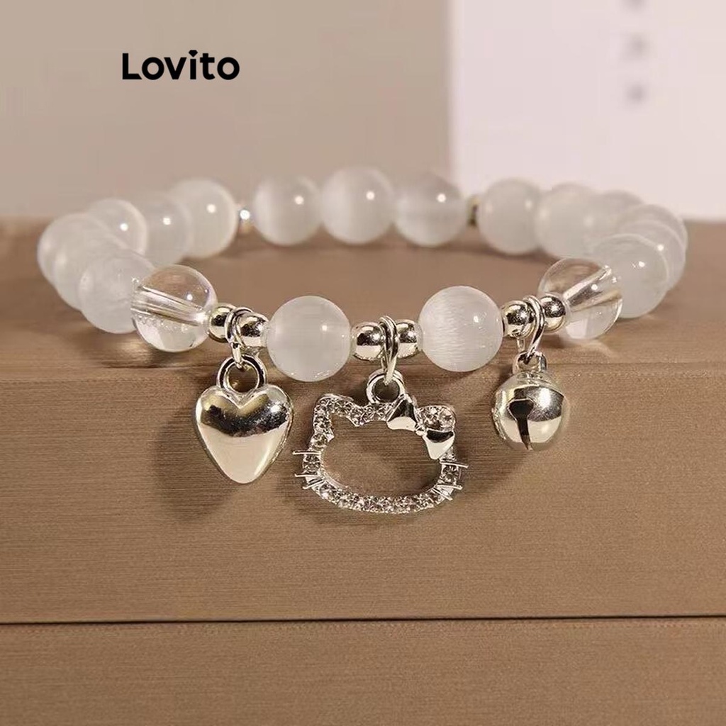 Lovito Fofo Pulseira Feminina de Melhores Amigas com Miçangas de Coração Gatinho e Sino LFA08576 (Multicor)