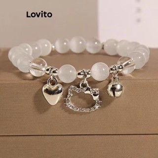 Lovito Linda Pulseira De Casal Em Forma De Coração Com Miçangas Kt Cat Bell Bestie Para Mulheres LFA08576 (Multicolorido)