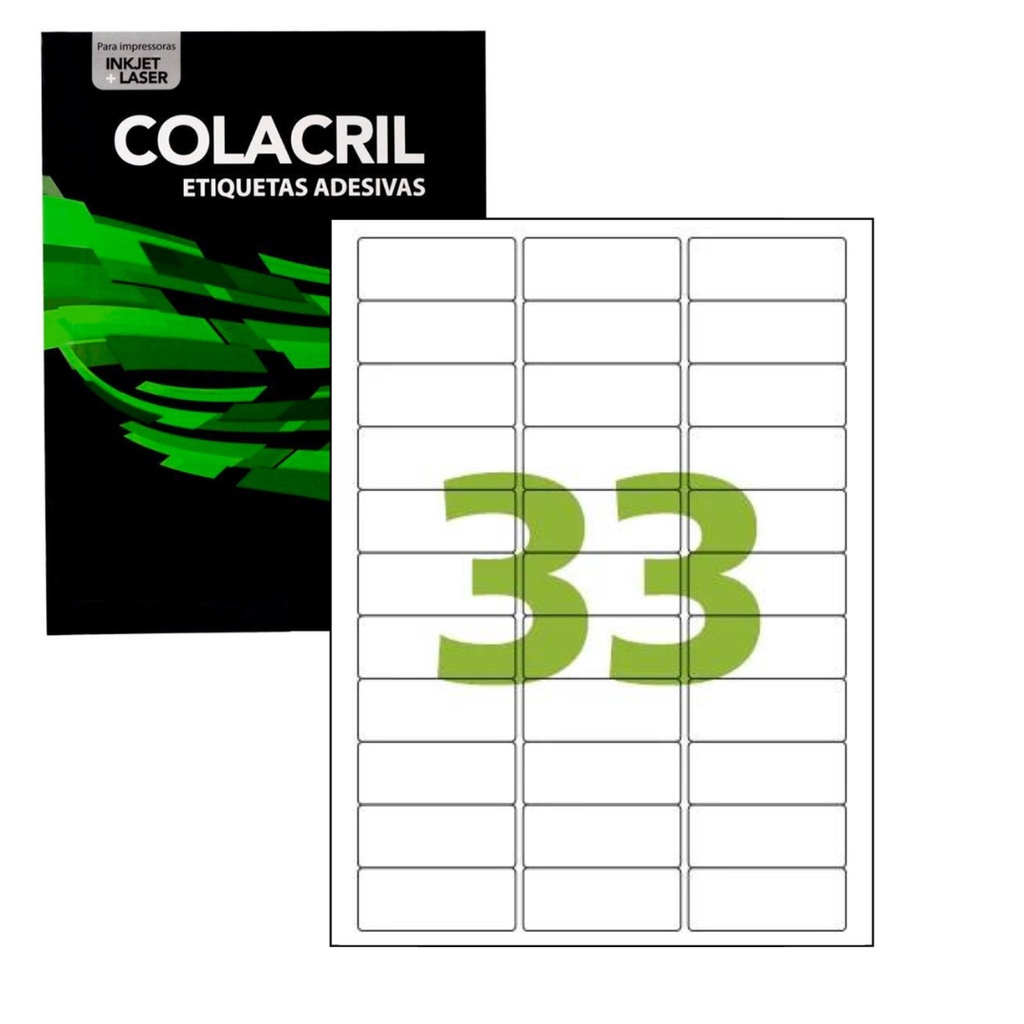 Etiqueta adesiva A4 100 folhas Impressora Colacril 25,4X63, 5X3 CA4356 - COLACRI