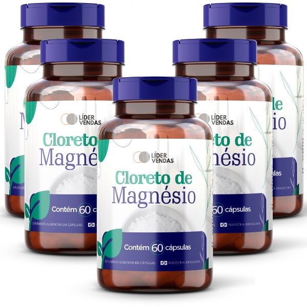 Cloreto de Magnésio 60 cáps 420mg - kit com 5 potes