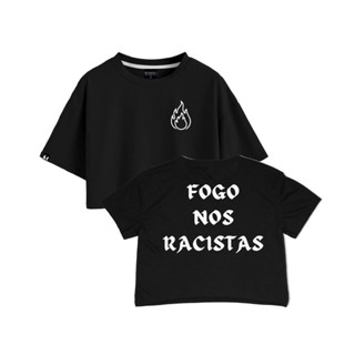 Blusa Cropped Fogo Nos Racista Djonga Feminina StreetWear Moda Trap Rap Nacional Felipe Rat Blogueirinha Estilo Mandrake Carnaval Tumblr Camisa de Algodão