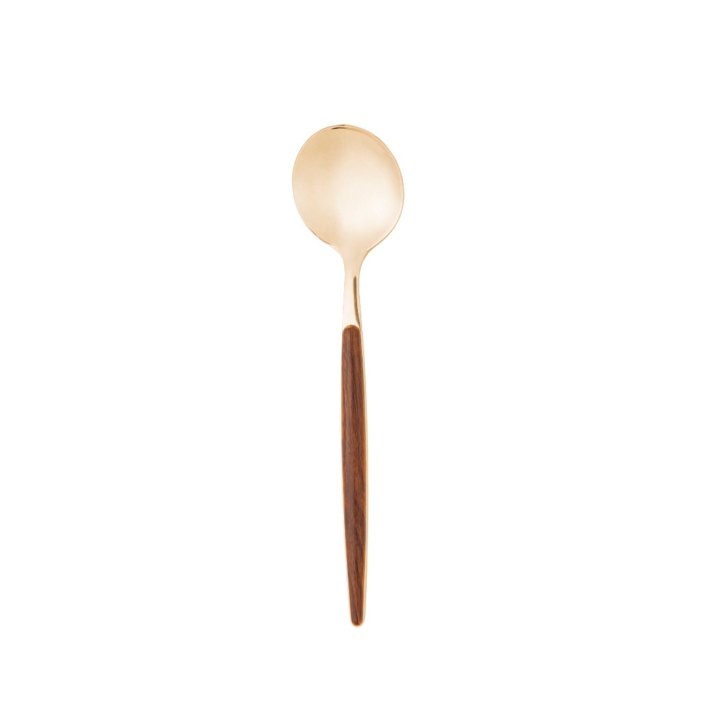 Colher de Mesa Aço Inox com Cabo em Estampa de Madeira Organic Dourado Plástico ABS Lyor 21cm Ouro