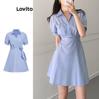 Lovito Casual Vestido Wrap com Cinto Listrado para Mulheres L74ED299