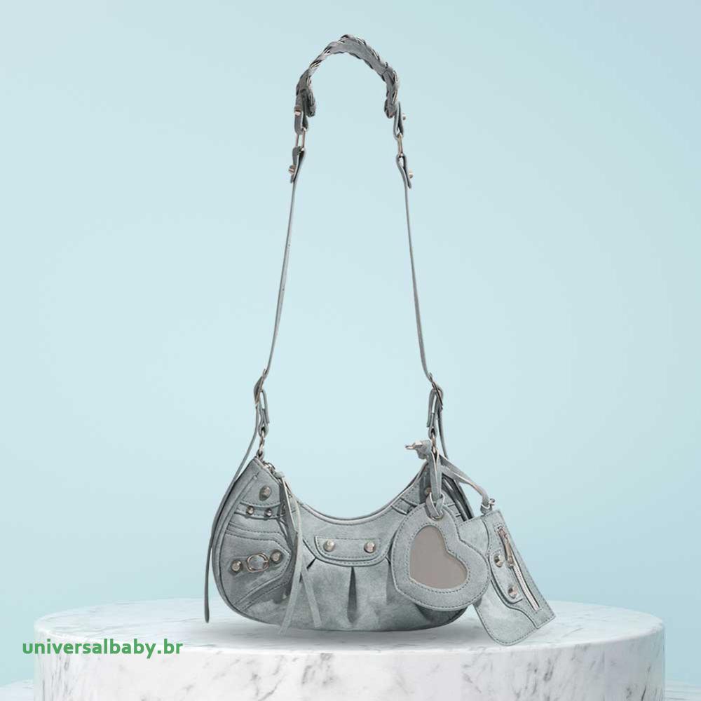 Saco De Ombro Rebitado Estilo Punk Meia Lua Bolsa Fashion Handbag Para Mulheres E Meninas ...