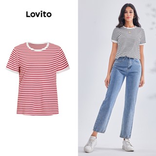 Lovito Camiseta Básica Casual Listrada Colorblock Para Mulheres LBE03014 (Multicolorido)