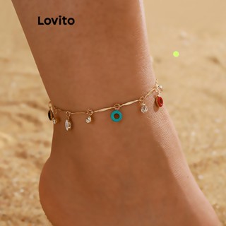 Lovito Tornozeleira Feminina Casual Simples Com Strass Colorido Em Cores Doces E Sensação De Luxo LFA13689