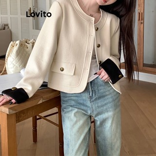 Lovito Casual Jaqueta Feminina Lisa Colorblock com Botão L73AD103