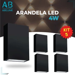 Kit 5 Arandela LED 4W Slim 2 Focos de Vidro + Luz Embutida - Modelo Europeu Moderno Interno e Externo Paredes e Muros