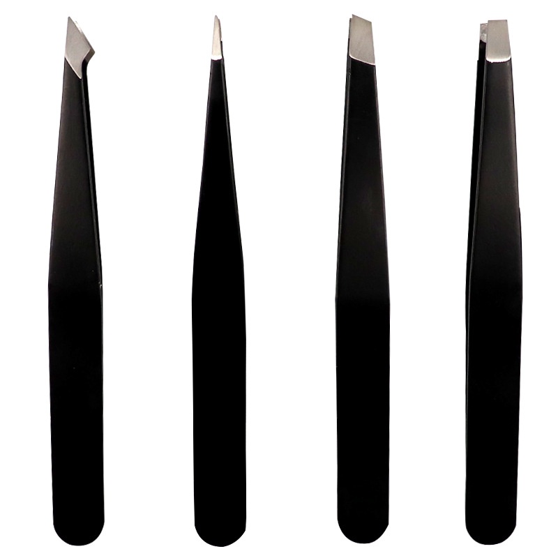 Pinça De Sobrancelha Aço Inoxidável Preta Kit Conjunto Com 4 ou Unitário