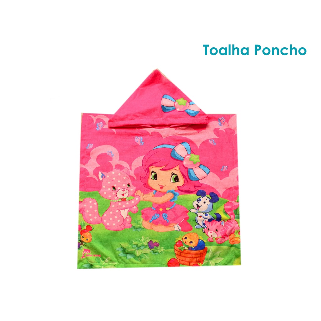 Roupão Poncho Capuz Macio Infantil Morango