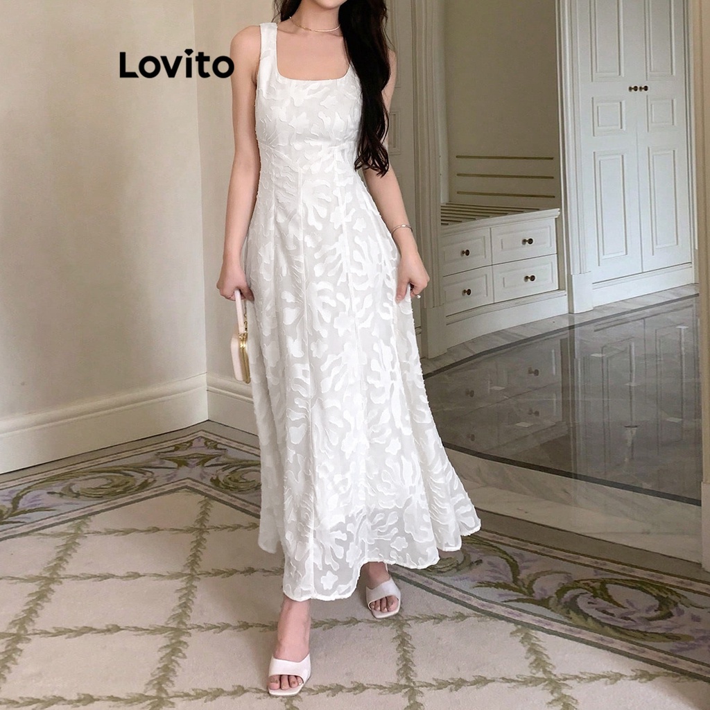 (Trendy) Lovito Vestido Casual Ditsy Floral Vestido De Camada Dupla Para Mulheres L65ED124 (Branco) - Women Clothes