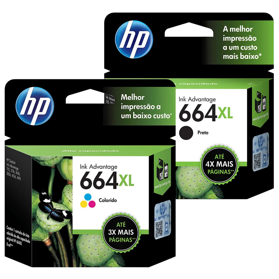 Cartuchos HP Original 664XL Preto F6V31AB + Color F6V30AB