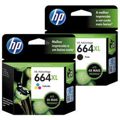 Cartuchos HP Original 664XL Preto F6V31AB + Color F6V30AB