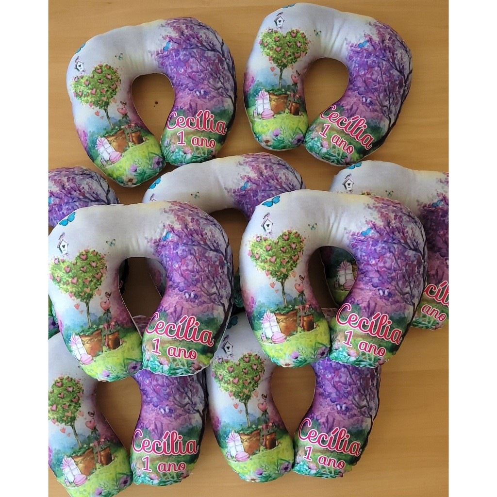 5 Almofadas de Pescoço Pequena Bosque encantado Personalizada Festas Lembrancinhas Batizados Aniversário Almofada Crianç