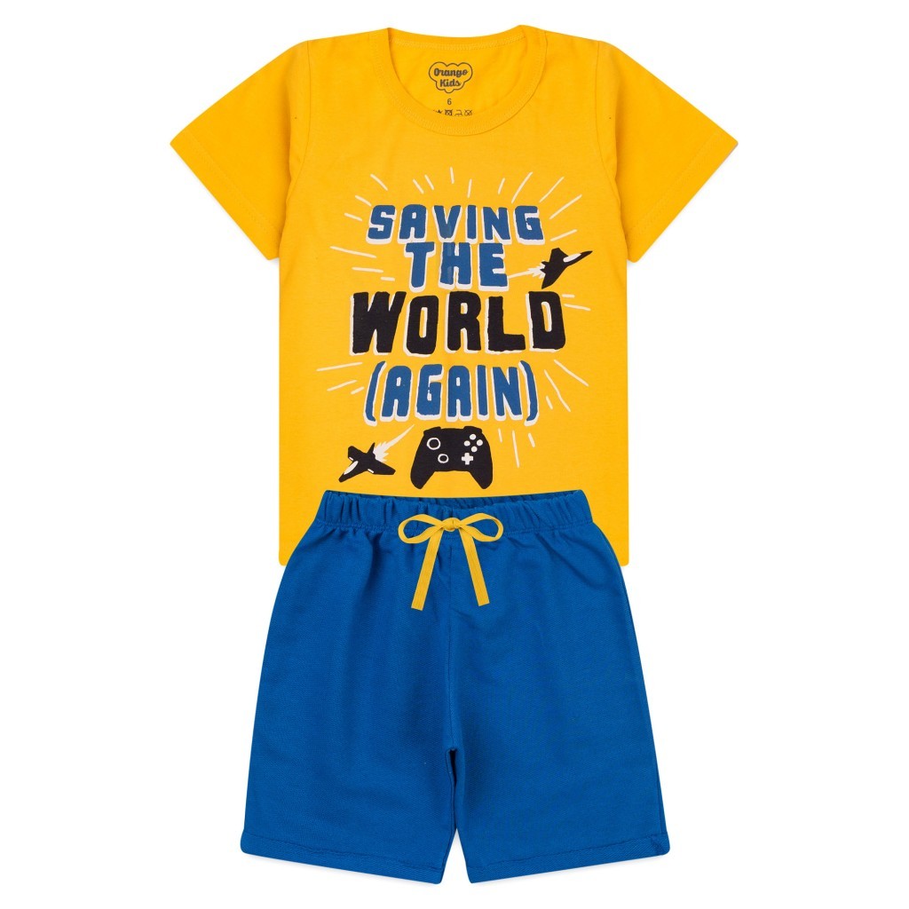 Conjunto Infantil Masculino Verão Camiseta e Bermuda Estampada