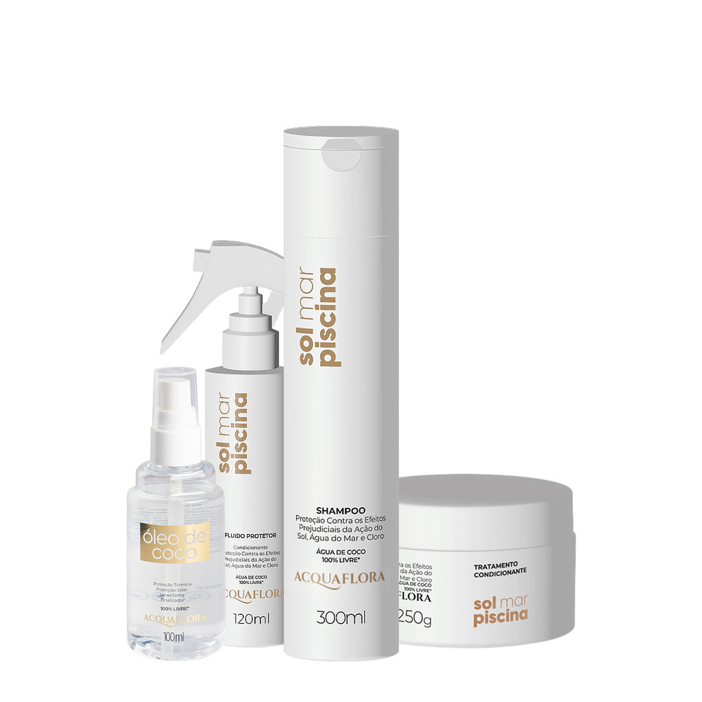 Kit Acquaflora Sol Mar Piscina Shampoo Máscara Leave-in Oil (4 produtos) em Oferta na Shopee