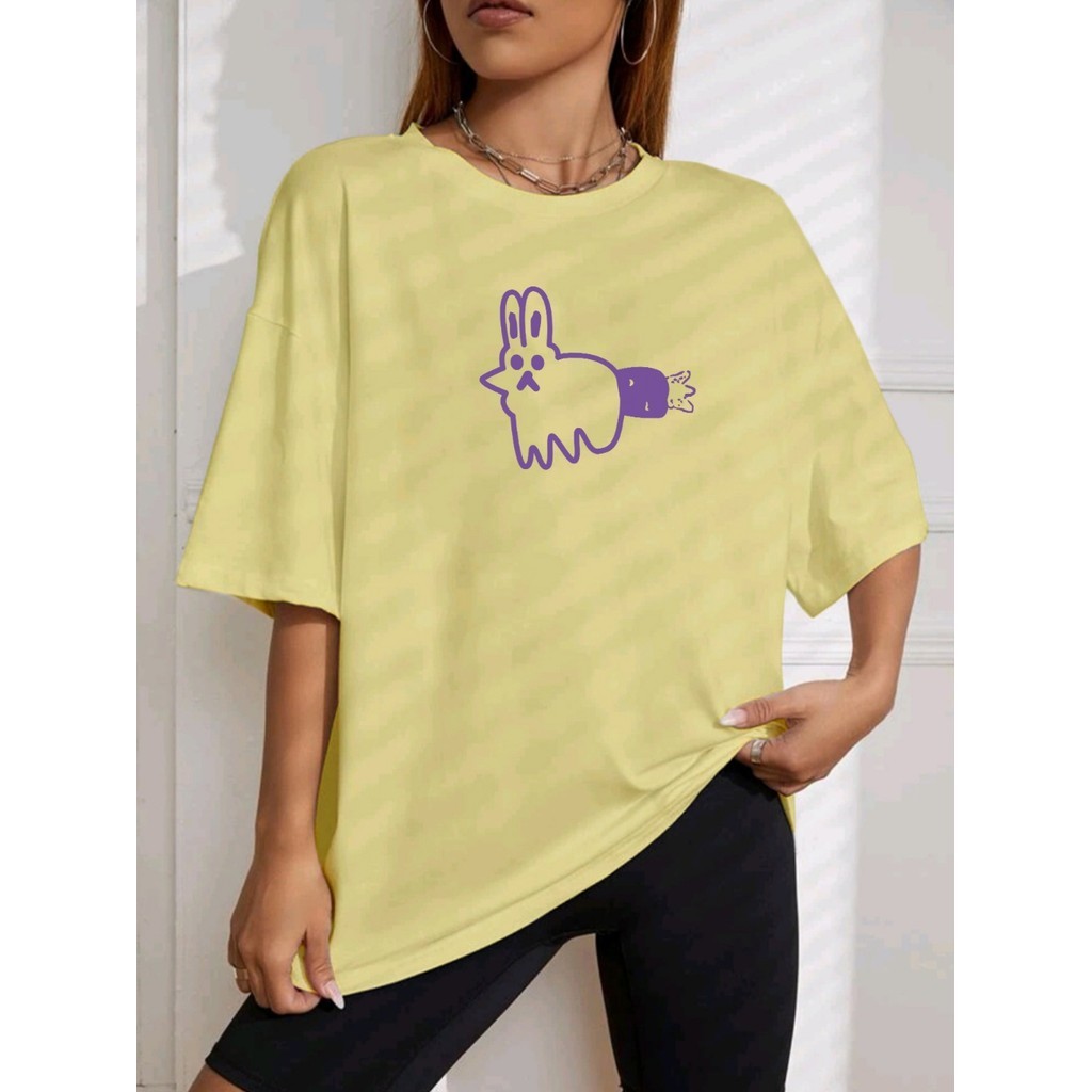 Camisa Estampa Personalizado Camiseta Moderna Blusa Coelhinho Cenoura Despojada Oversized