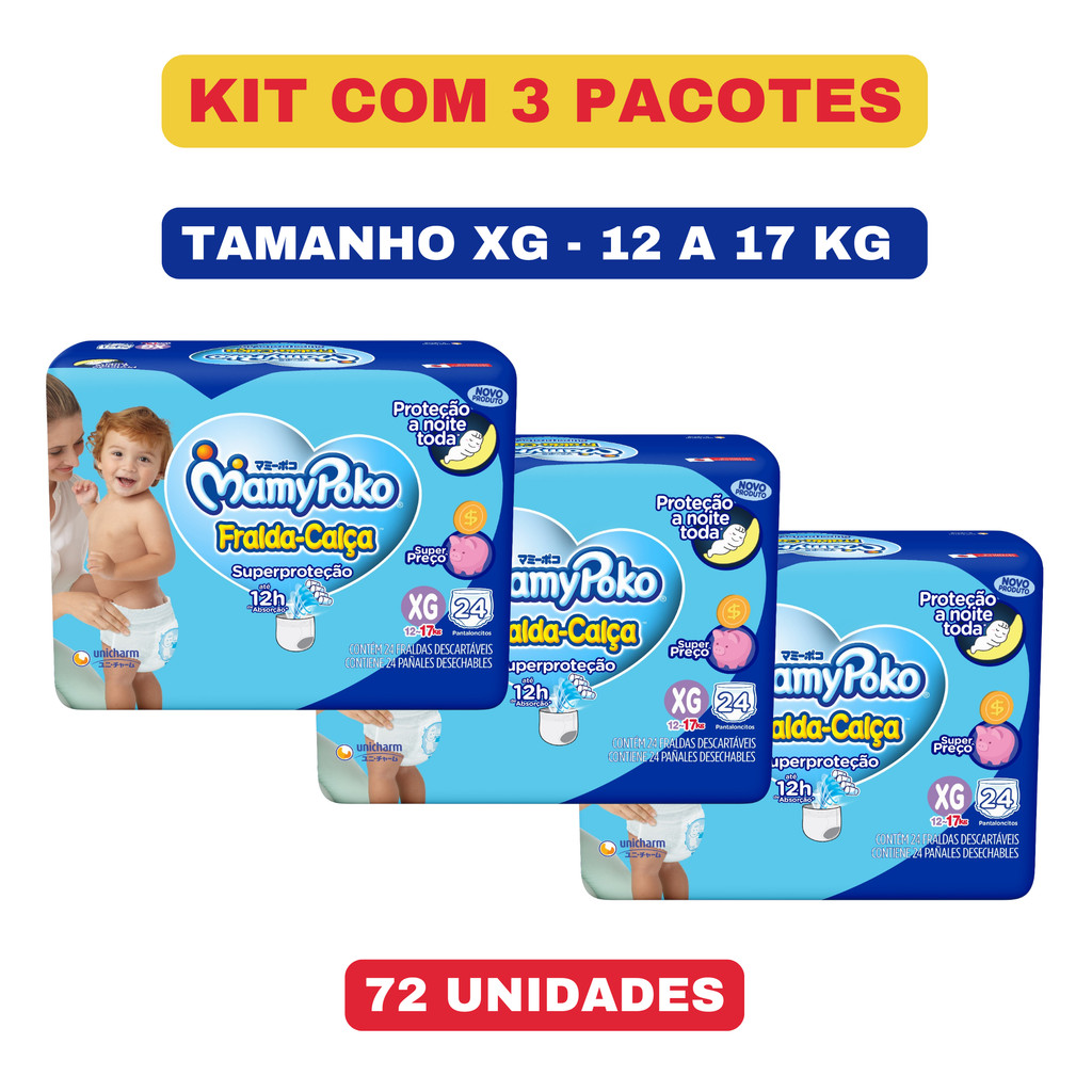 Kit c/ 3 pacotes Fralda Calça Descartável MamyPoko Superproteção XG