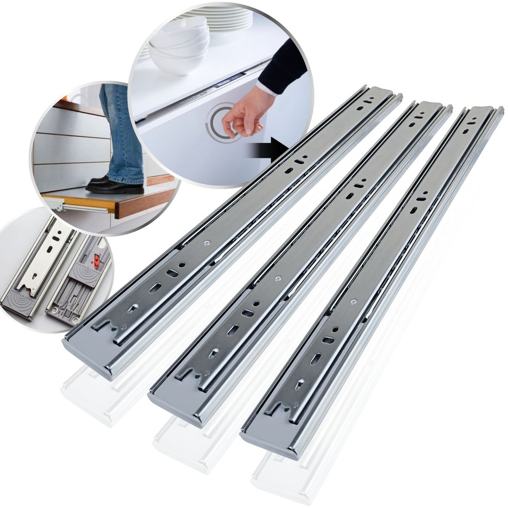 6 Corrediça Telescópica H45 30cm Fecho Toque Push Open 3Par Abertura Automática 300mm 45Kg Trilho Reforçada Larga Pesada