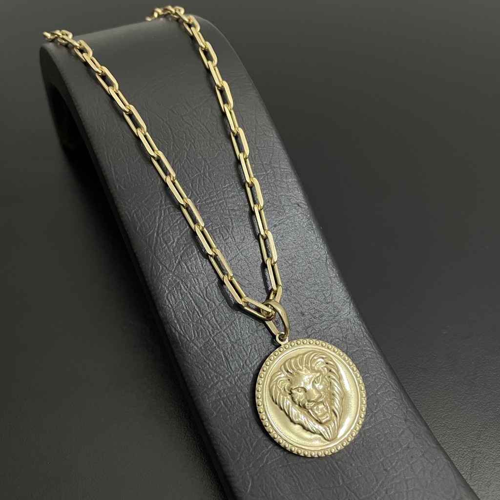 Kit Força e Poder Tijolinho de Quina 4mm + Pingente Leão de Moeda Antiga