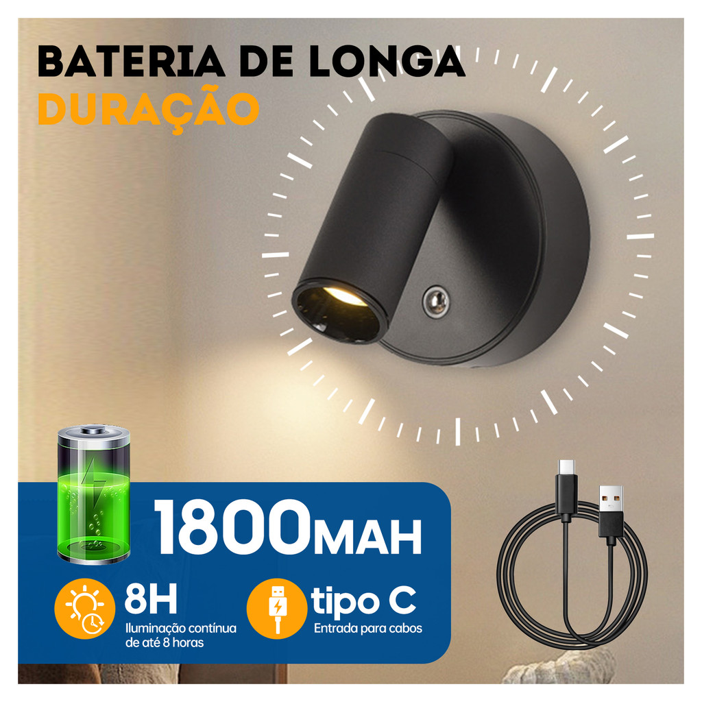 Luminaria De Parede Led Sem Fio Recarregavel Arandela Cabeceira Quarto Abajur Moderno Pronta Entrega Envio Imediato