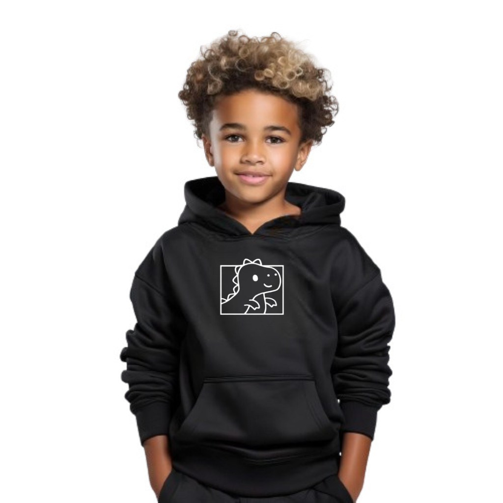 Moletom Infantil Estampado Dinossauro Peluciado Blusa Com Capuz Canguru