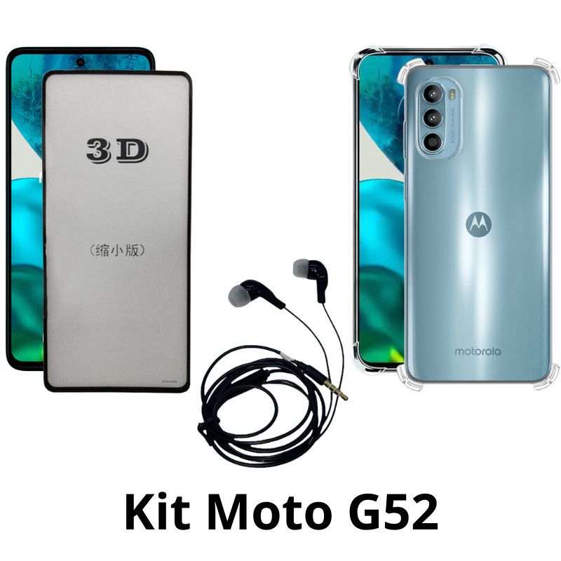 Kit Capa Transparente + Película 3D de Vidro + Fone de Ouvido para Motorola Moto
