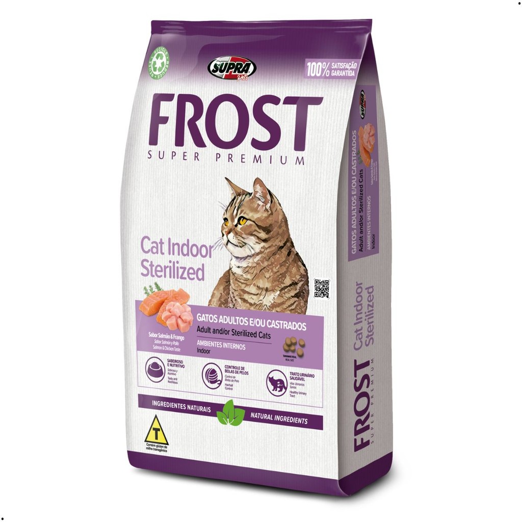 Ração Frost Gatos Adultos Castrados 1,5Kg Alimento Salmão Frango Ambientes Internos Premium Especial