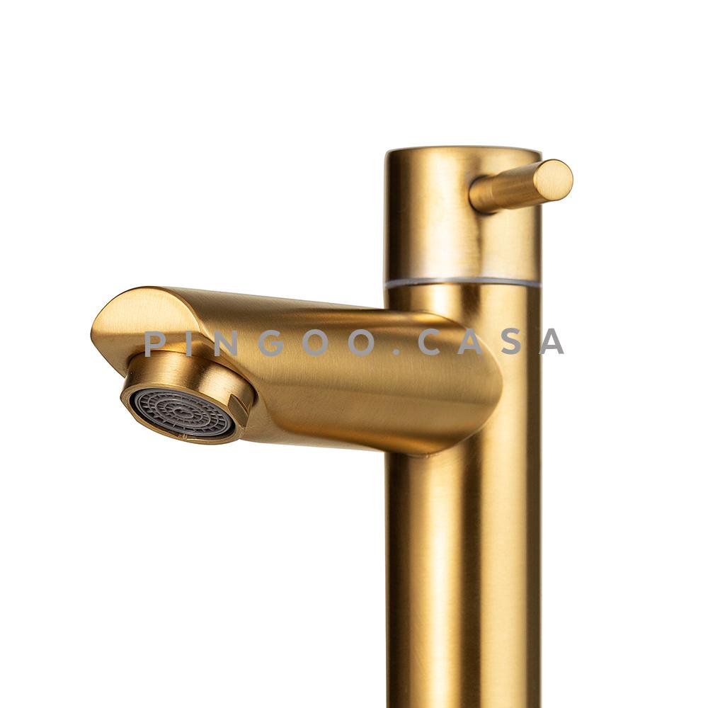 Detalhes do Torneira Para Banheiro em Aço inox Escovado Baixa Amazonas Pingoo - Dourado