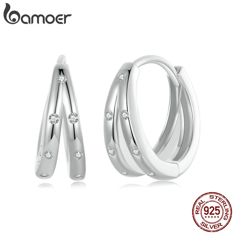 Brincos Bamoer 925 Sterling Sliver Earrings Duplas Camadas Fivelas De Orelha Desenho De Jóias Presentes Para Mulheres em Oferta na Shopee