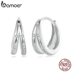 Brincos Bamoer 925 Sterling Sliver Earrings Duplas Camadas Fivelas De Orelha Desenho De Jóias Presentes Para Mulheres