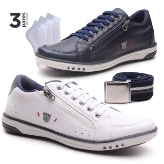 Kit 2 Pares Sapatênis Masculino Calce Facil Tamanho Especial Versales + 1 Cinto + 3 Meias