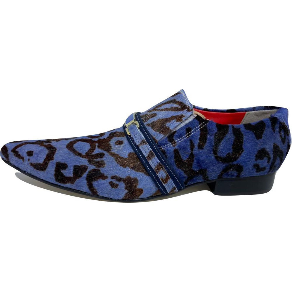 Sapato Masculino Italiano em Couro Social Executivo Azul Onça Bico Fino Ref: 508 Azul