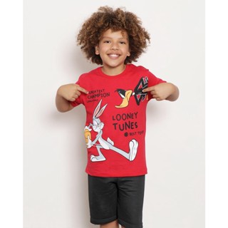Camiseta Infantil Manga Curta Patolino E Pernalonga Warner Vermelha