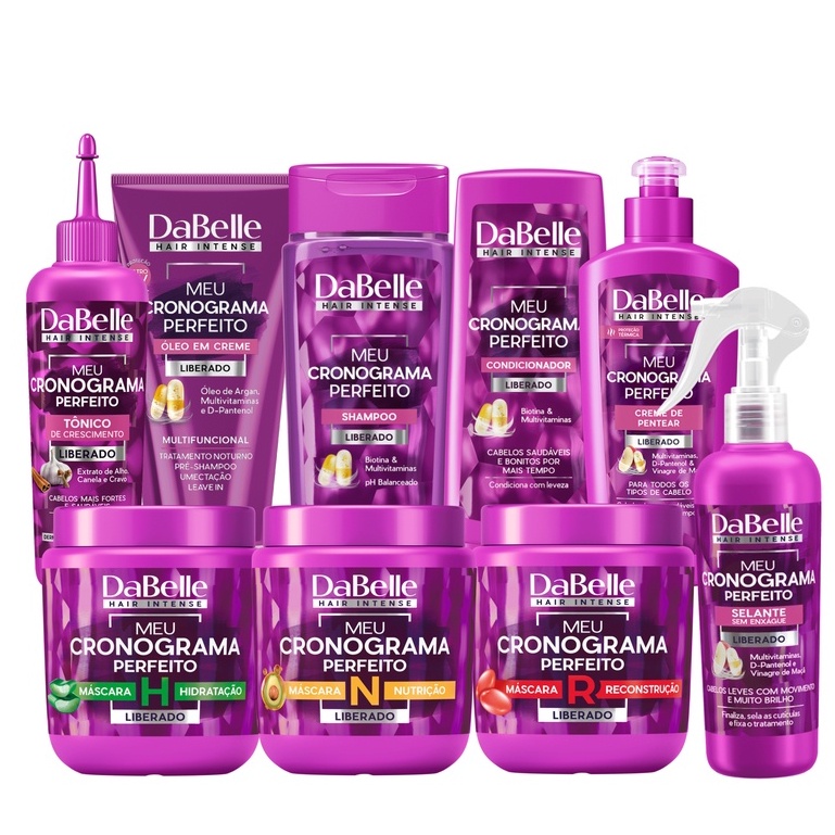 Dabelle Meu Cronograma Perfeito Tratamento Hidratação Nutrição Reconstrução Protetor Térmico Creme Capilar